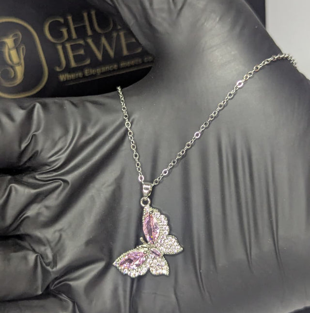 Butterfly Necklace Pink Crystal