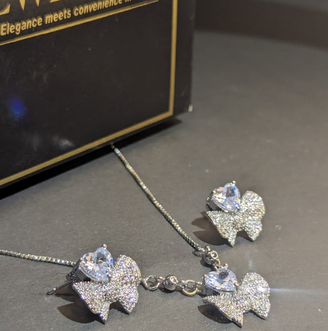 Crystal Ribbon Necklace with Earrings Set