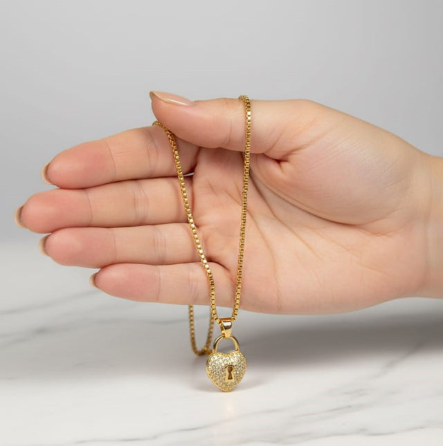 Golden Heart Lock Necklace