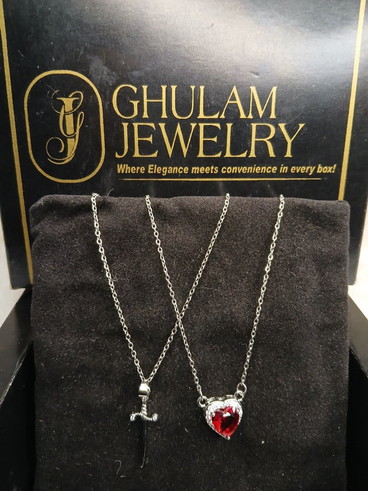 Gothic Punk Heart & Sword Couple Necklace - 2 PCs