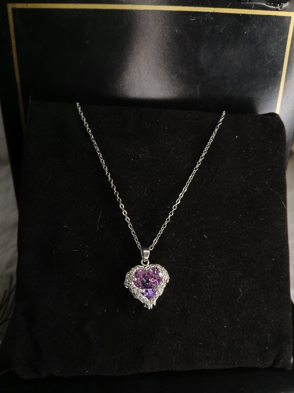 Royal Purple Heart Wings Pendant Necklace