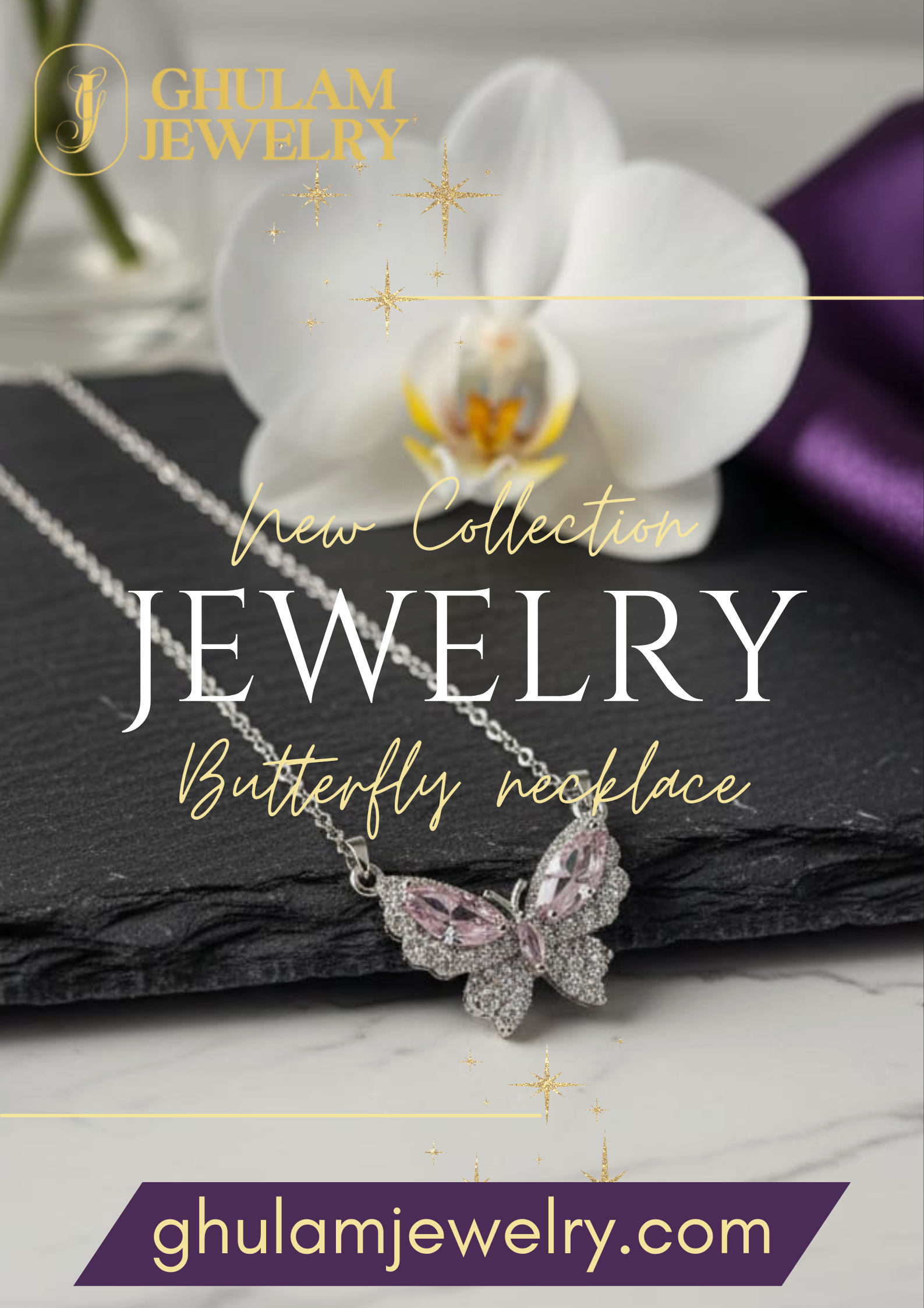 Butterfly Necklace Pink Crystal
