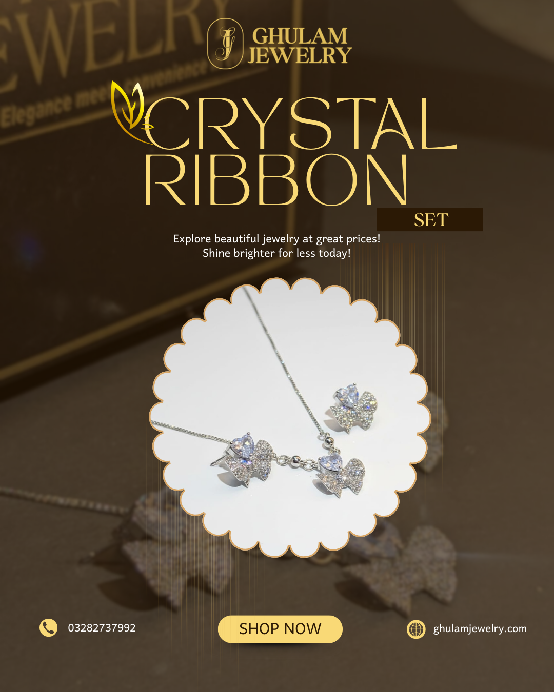 Crystal Ribbon Necklace with Earrings Set