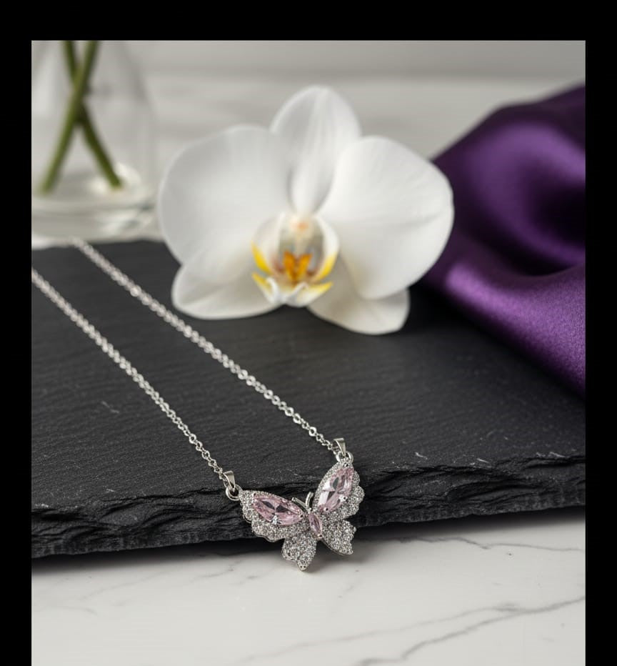 Butterfly Necklace Pink Crystal