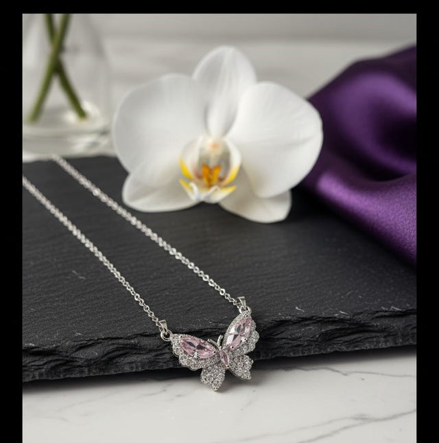 Butterfly Necklace Pink Crystal