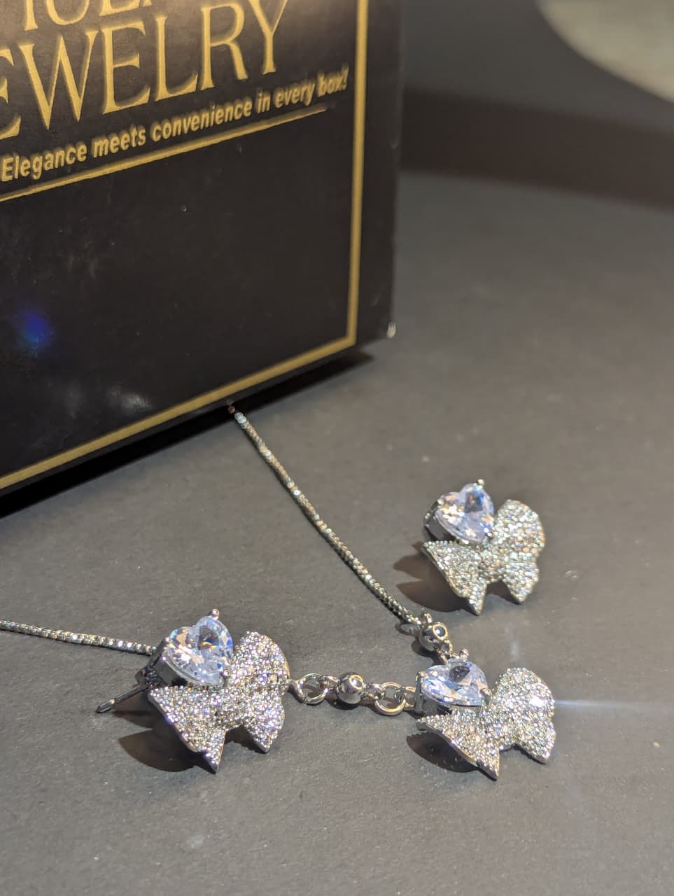 Crystal Ribbon Necklace with Earrings Set