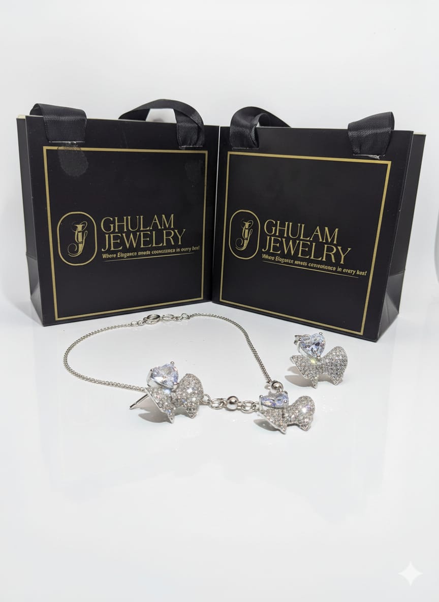 Crystal Ribbon Necklace with Earrings Set