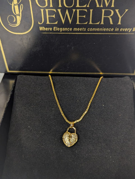 Golden Heart  Lock Necklace