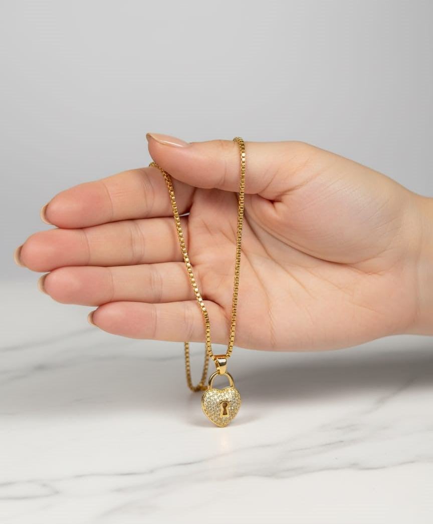 Golden Heart Lock Necklace