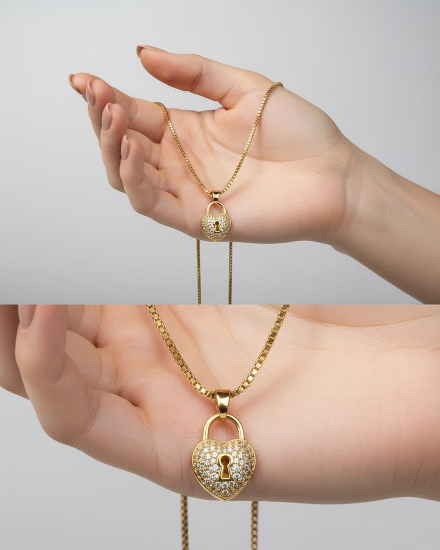 Golden Heart Lock Necklace