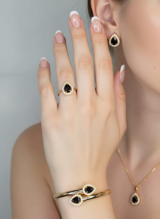 Black Pearl Jewelry Set Necklace+Earing+Ring+Bracelate