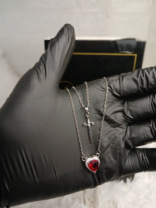 Gothic Punk Heart & Sword Couple Necklace - 2 PCs