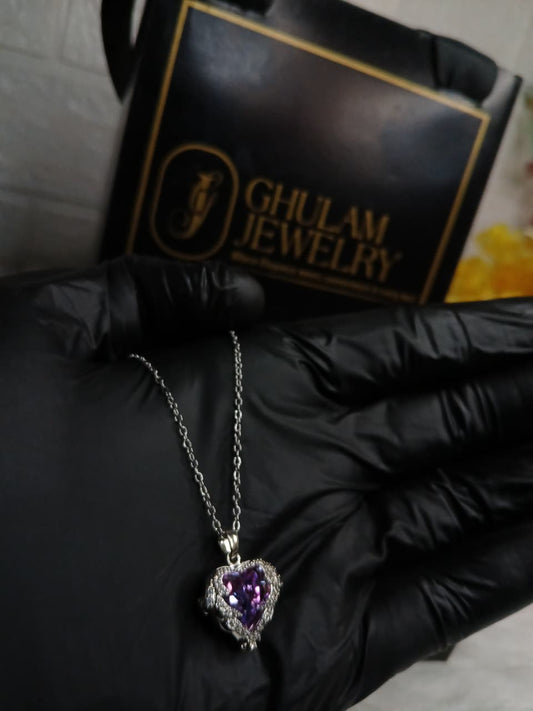 Royal Purple Heart Wings Pendant Necklace